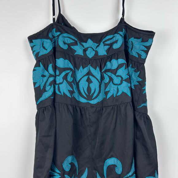 Free People Everblue Romper Black Blue Adjustable Straps Embroidery Womens Sz L - Picture 9 of 11